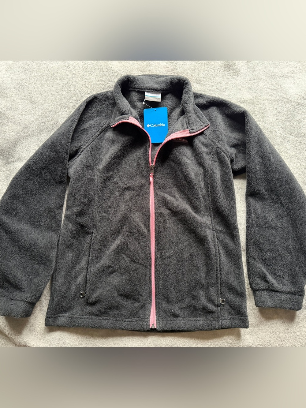 Columbia Charcoal Fleece Jacket with Pink Trim